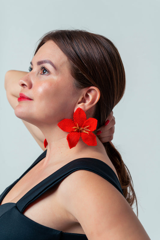 Red Flower Earrings